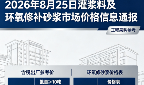 鸡东2026年8月25日灌浆料及环氧修补砂浆市场价格信息通报